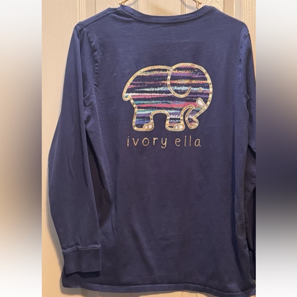 Ivory Ella Save the Elephants Graphic T Shirt Womens Large Blue Long Sleeve